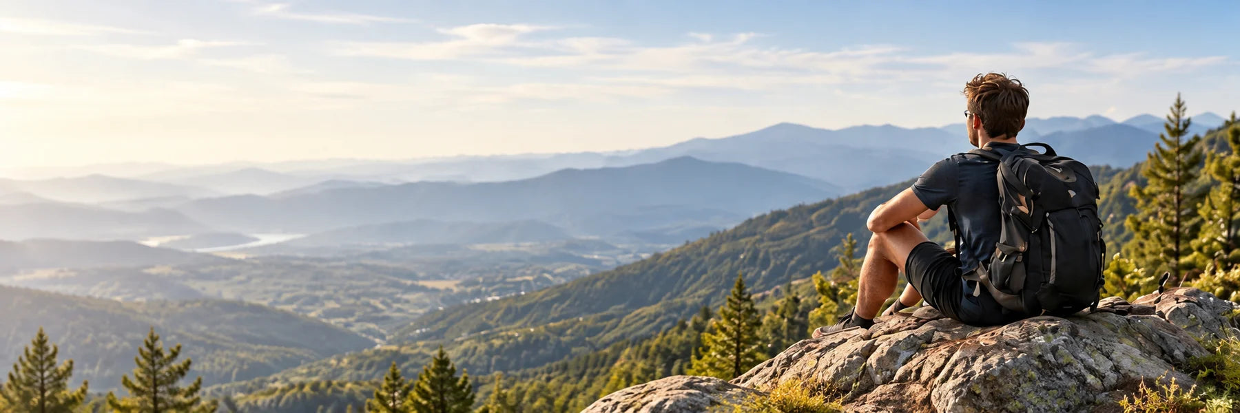 Hiker resting at a mountain overlook