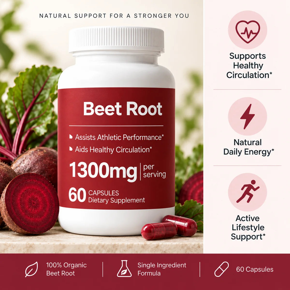 Beet Root — 1,300 mg per Serving · 60 Capsules